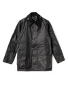 Barbour Beaufort Waxed Jacket With Detachable Hood And Rear Pocket In Black