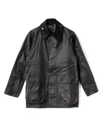 Barbour Beaufort Waxed Jacket With Detachable Hood And Rear Pocket In Black
