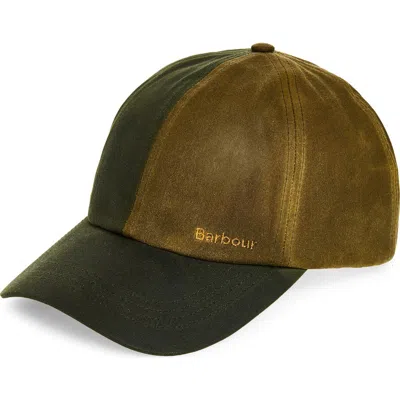 Barbour Color-block Waxed Cotton Baseball Cap In Brown