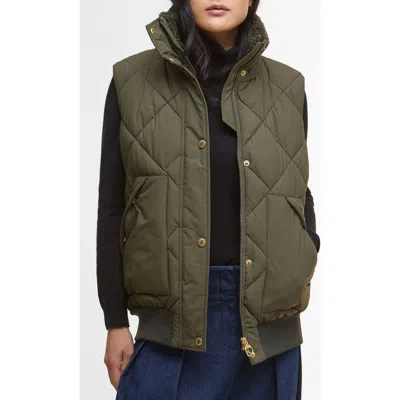 Barbour Becky Diamond Quilted Puffer Vest In Green