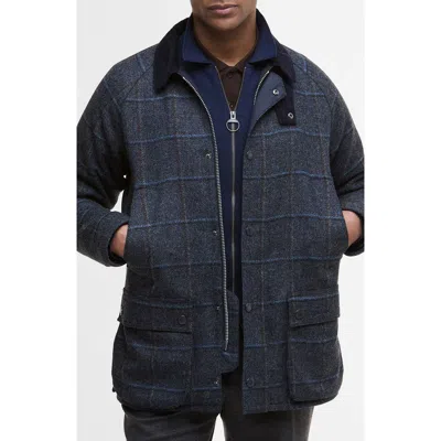 Barbour Bedale Check Corduroy Collar Wool Jacket In Blue