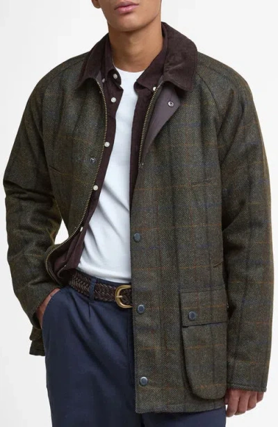 Barbour Bedale Check Corduroy Collar Wool Jacket In Brown