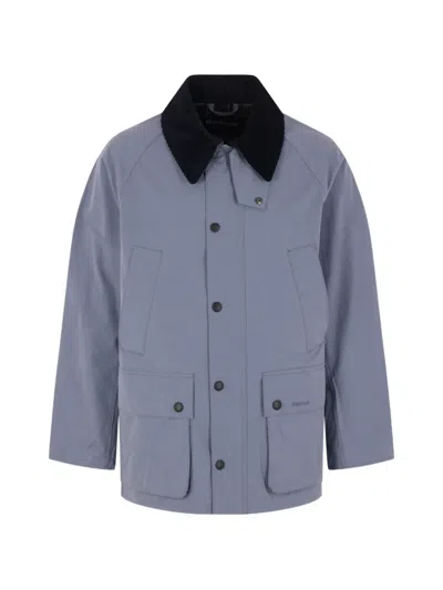 Barbour Bedale Corduroy-collar Logo-embroidered Jacket In Blue