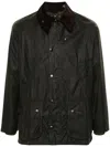 Barbour Beaufort Waxed Cotton Jacket With Corduroy Collar And Multiple Pockets In 绿色