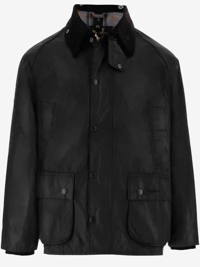 Barbour Bedale Corduroy-trimmed Waxed-cotton Jacket In Black