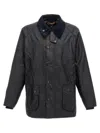 Barbour Beaufort Waxed Cotton Jacket With Corduroy Collar And Multiple Pockets In Blue