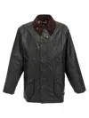 Barbour Beaufort Waxed Cotton Jacket With Corduroy Collar And Multiple Pockets In Black