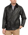 Barbour Beaufort Waxed Jacket With Detachable Hood And Rear Pocket In Black