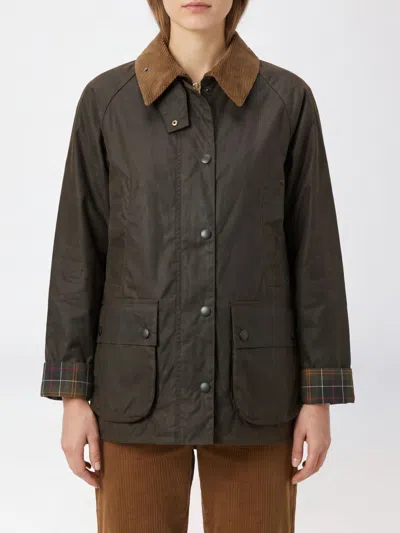Barbour Bedale Waxed Cotton Jacket With Ribbed Velvet Collar In Green