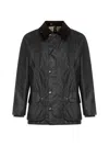 Barbour Beaufort Waxed Cotton Jacket With Corduroy Collar And Multiple Pockets In Black