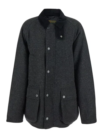 BARBOUR GREY JACKET WITH CLASSIC COLLAR AND PATCH POCKETS IN WOOL MAN