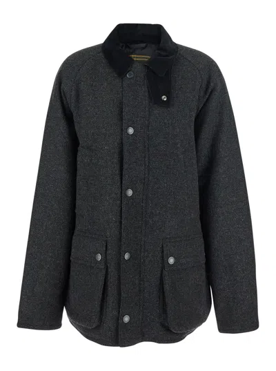 BARBOUR GREY JACKET WITH CLASSIC COLLAR AND PATCH POCKETS IN WOOL MAN
