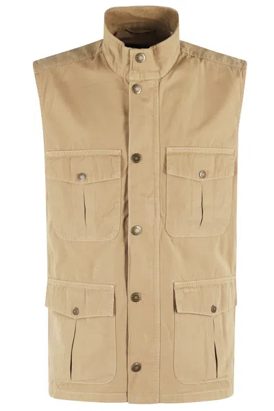 Barbour Beige Cotton Canvas Gilet With High Collar In Nude