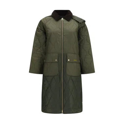 Barbour Bicolor Polyester Full-length Jacket In Green