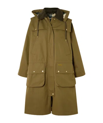 Barbour Bilsdale Hooded Corduroy-trimmed Cotton-blend Twill Jacket In Green