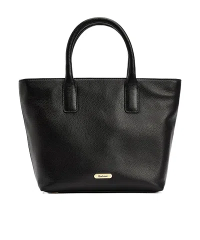 Barbour Birch Leather Tote Bag In Black