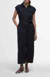 Barbour Ivy Belted Waist Midi Dress With Pockets In Black