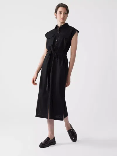 Barbour Birdie Shirt Dress Black Tie Waist Cap Sleeve Collared Gbo1987
