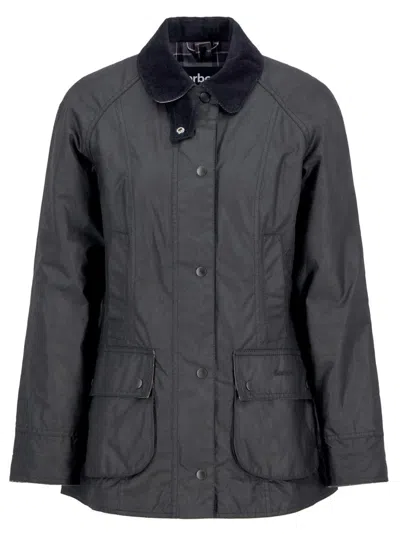 Barbour Black Coat With Button-up Front In Blue