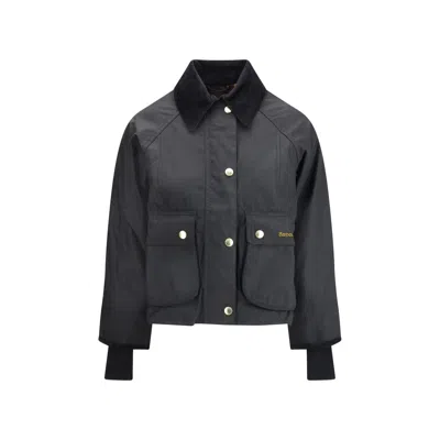 Barbour Cropped Corduroy-trimmed Waxed Cotton Jacket In Black
