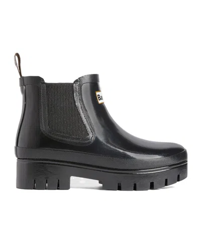 Barbour Black Glossy Side Elastic Thick Sole Short Rain Boot
