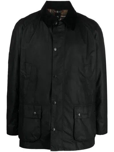 Barbour Black Jacket With Velvet Collar And Pockets