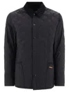 Barbour Heritage Liddesdale Blue Jacket With Classic Corduroy Collar And Logo Lettering On The Front In Tech In Blue
