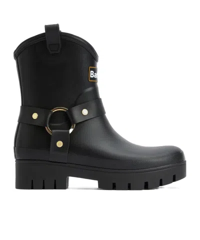 Barbour Black Western-style Short Wellington Boots In Red