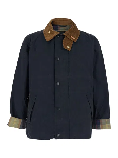 Barbour Blue Jacket With Classic Contrasting Collar In Cotton Blend Man