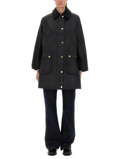 Barbour Blue Waxed Cotton Jacket In Black