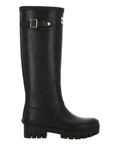 Barbour Snowdon Black Tall Wellington Boots In Black Patent
