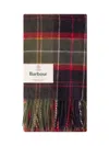 Barbour Tartan Wool Scarf With Fringed Hem In Red Tartan