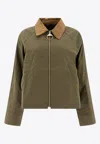 Barbour Brand Label Zip-up Jacket In Green