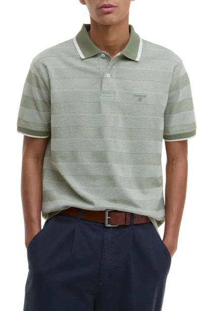 Barbour Branton Textured Stripe Cotton Piqué Polo In Green