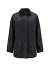 Barbour Womens Sage Beadnell Tartan-lined Waxed-cotton Jacket In Black