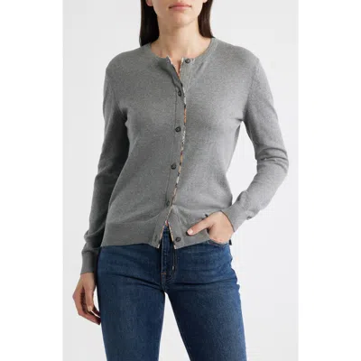 Barbour Bredon Tartan Accent Cotton & Cashmere Cardigan In Gray