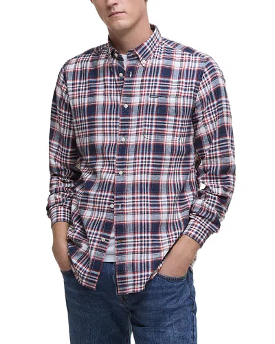 Barbour Bridport Tailored Fit Linen Blend Shirt In Navy