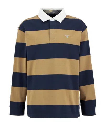 Barbour Broome Stripe Cotton Rugby Shirt In Brown