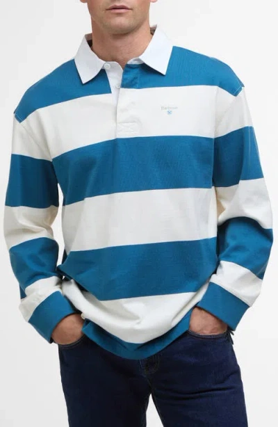 Barbour Broome Stripe Cotton Rugby Shirt In Blue