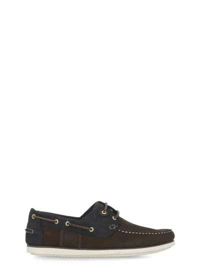 Barbour Brown And Blue Leather Wake Loafers In Black
