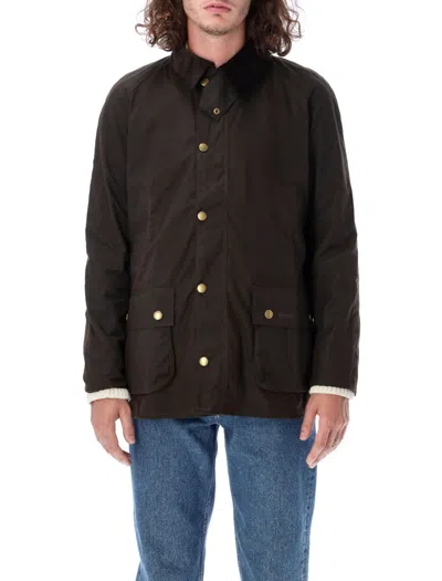 Barbour Brown Waxed Cotton Ashby Jacket In Black