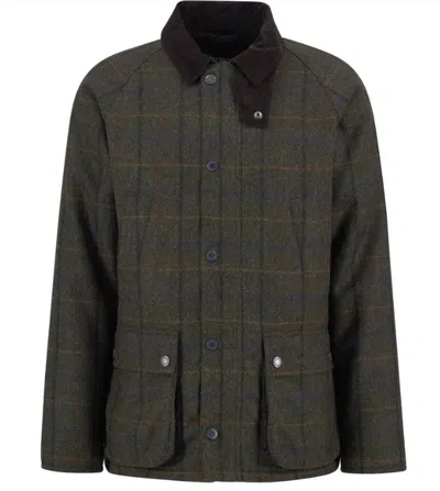 Barbour Brown Wool Checked Corduroy Collar Jacket In Black