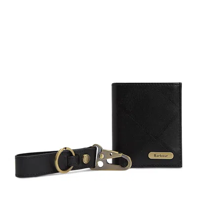 Barbour Brunton Leather Wallet & Key Fob Gift Set In Black