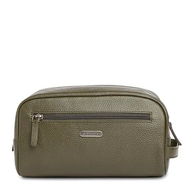 Barbour Brunton Leather Washbag In Green