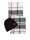 Barbour Pendle Logo Patch Ribbed Beanie Scarf Set In Multicolour