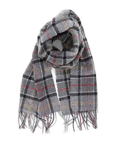 Barbour Grey Tartan Wool Scarf In Gray