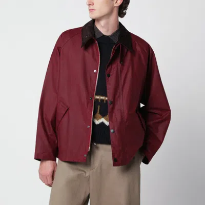 Barbour Burgundy Os Transport Waxed Jacket With Corduroy Collar In Red