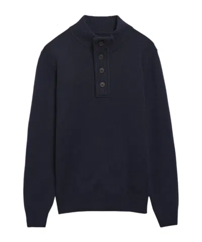 Barbour Button Mock Neck Knit Sweater In Blue