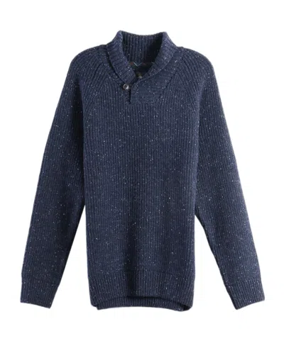 Barbour Button Notch Collar Rib Sweater In Blue