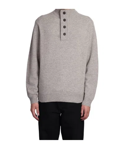 Barbour Buttoned High-neck Knit Jumper In Gray